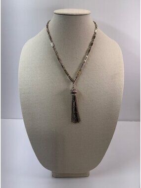 Vintage Kramer Silver Tone Tassel Necklace 20” Chain Dangle Pendant MCM